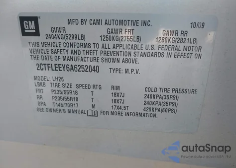 2010 GMC Terrain Sle-2 из США, поврежденный, VIN 2CTFLEEY6A6252040